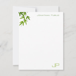 Watercolor Green Bamboo Leaves Monogram Modern Card