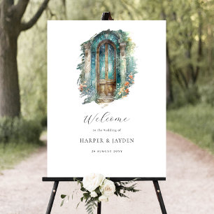 Watercolor Green Blue, Teal Wedding Welcome Sign