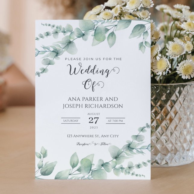 Watercolor Green Botanical Foliage Elegant Wedding Invitation (Creator Uploaded)