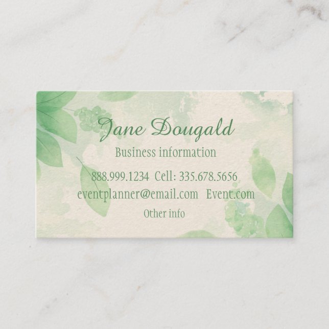 Watercolor Green Botanical Foliage Nature Leaves Business Card (Front)
