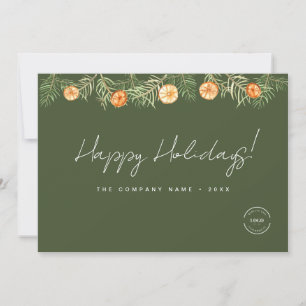 Watercolor Green Botanical Orange Garland logo Holiday Card