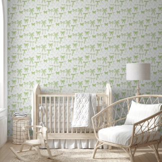 Watercolor Green Bow Baby Girl Nursery Wallpaper