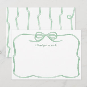 Watercolor Green Bow Tying The Knot Bridal Shower Thank You Card
