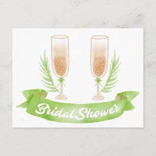 Watercolor Green Bridal Shower Champagne  Glasses Invitation Postcard