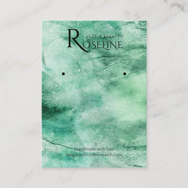 Watercolor green brush Logo Earring Display Business Card (Front)