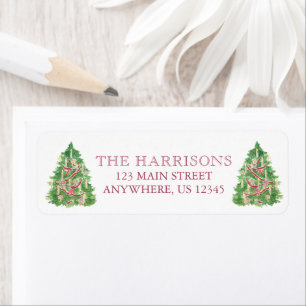 Watercolor Green & Burgundy Christmas Tree Address
