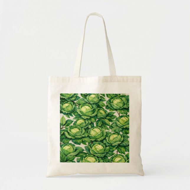 Watercolor Green Cabbage Botanical Vegetable Tote Bag (Front)