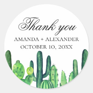 Watercolor green cactus. Cacti wedding thank you Classic Round Sticker