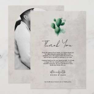Watercolor Green Cactus Grey Wedding Thank You Invitation