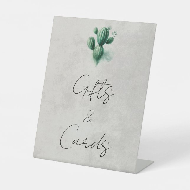 Watercolor Green Cactus Wedding Gifts & Cards  Pedestal Sign (Front)