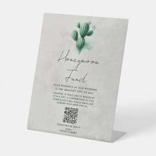 Watercolor Green Cactus Wedding Honeymoon Fund Pedestal Sign