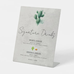 Watercolor Green Cactus Wedding Signature Drinks Pedestal Sign