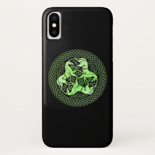 Watercolor Green Celtic Knot Ring with Horses iPhone X Case