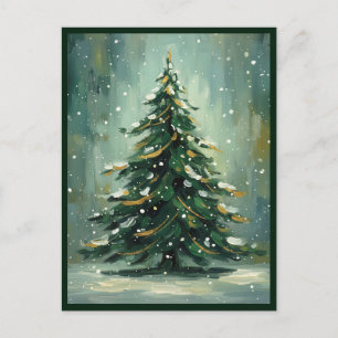 Watercolor Green Christmas Tree Winter Holiday Postcard
