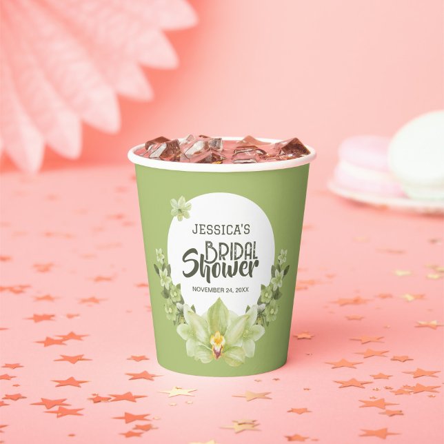 Watercolor Green Clivia Floral Bridal Shower Paper Cups (Creator Uploaded)