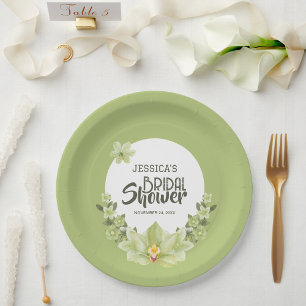 Watercolor Green Clivia Floral Bridal Shower Paper Plate