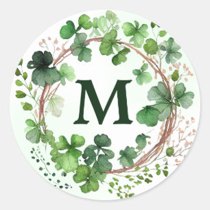 Watercolor Green Clover Wreath St Patrick's Day Classic Round Sticker
