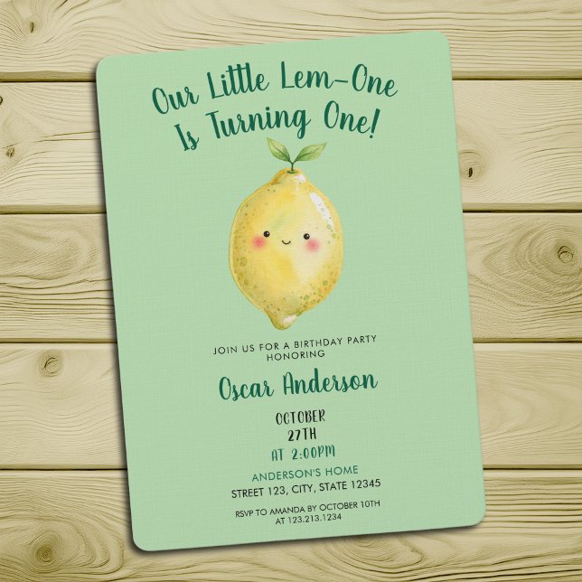 Watercolor Green Cute Lemon First Birthday Invitation (Creator Uploaded)