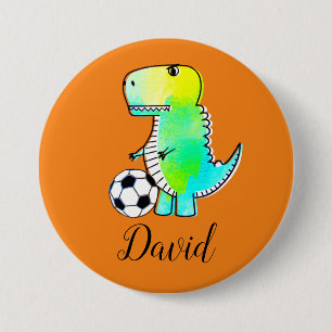 Watercolor Green Dinosaur With Custom Name 7.5 Cm Round Badge