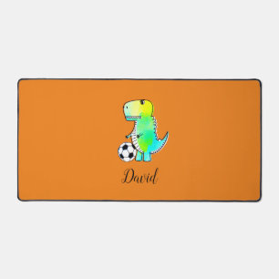 Watercolor Green Dinosaur With Custom Name Desk Mat