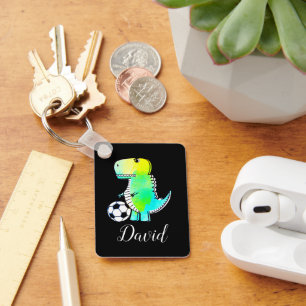 Watercolor Green Dinosaur With Custom Name  Key Ring