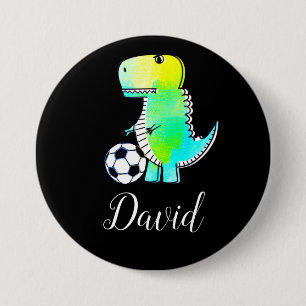 Watercolor Green Dinosaur With Editable Name 7.5 Cm Round Badge
