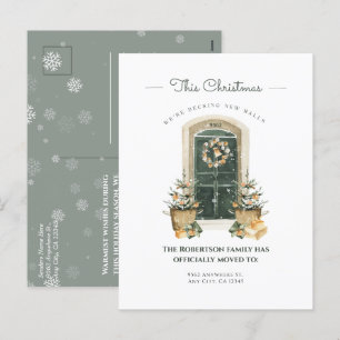 Watercolor Green Door Winter New Home Announcement
