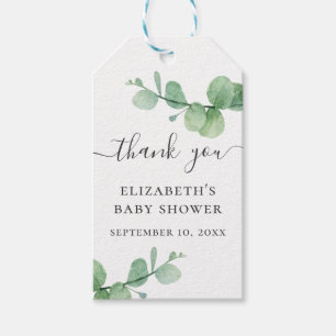 Watercolor green eucalyptus baby shower thank you gift tags