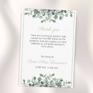Watercolor Green Eucalyptus Leaves Funeral Thank You Card
