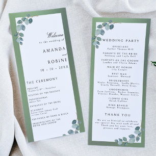 Watercolor Green Eucalyptus Wedding Programs