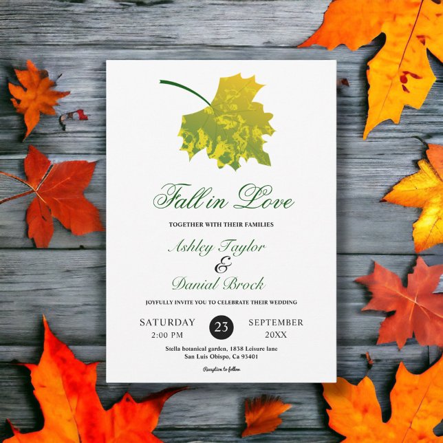 Watercolor Green Fall Leaves Autumn Floral Wedding Invitation (Creator Uploaded)
