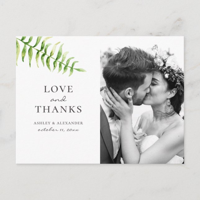 Watercolor green fern. Botanical wedding thank you Postcard (Front)