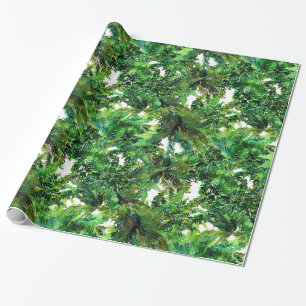 Watercolor green fern forest fall pattern wrapping paper