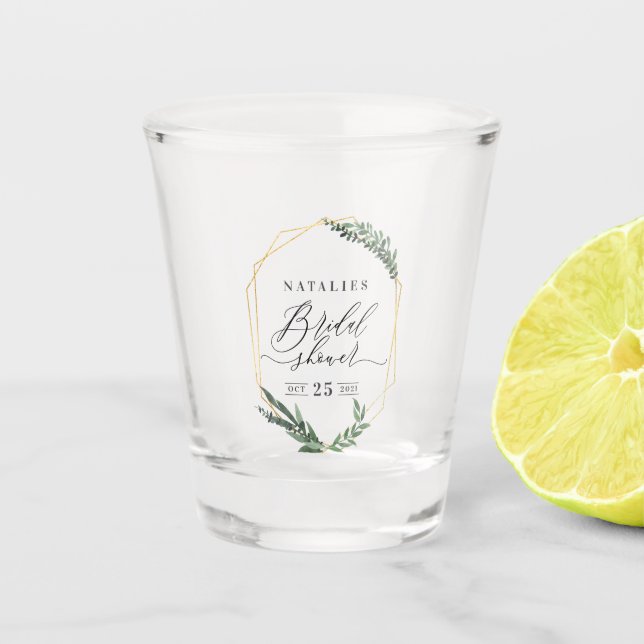 watercolor green floral elegant bridal shower  shot glass (Front)