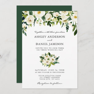 Watercolor Green Floral Elegant Wedding Invitation