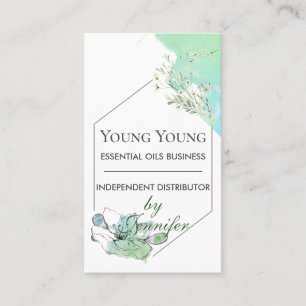 Watercolor Green Floral Essential Oils Living Business Card