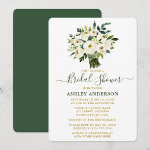 Watercolor Green Floral Gold Bridal Shower Invitation