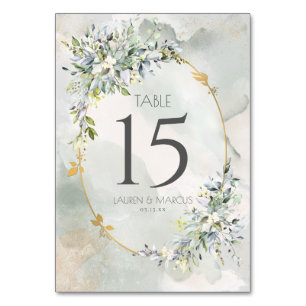 Watercolor Green Floral Gold Frame Wedding Table Number