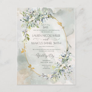 Watercolor Green Floral Gold Oval Frame Delay Date Postcard