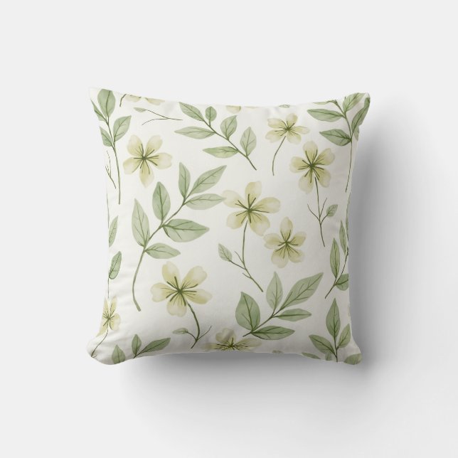 Watercolor green floral pattern  cushion (Front)
