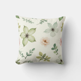 Watercolor green flowers pattern cushion