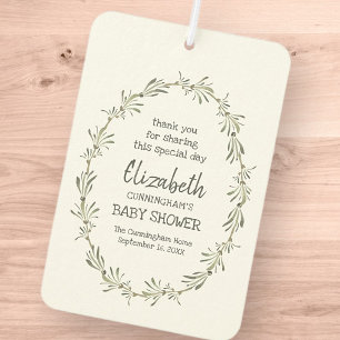 Watercolor Green Foliage Baby Shower Party Favour Car Air Freshener