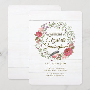 Watercolor Green Foliage Bird Virtual Memorial Invitation