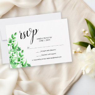 Watercolor Green Foliage   Calligraphy Wedding RSVP Card