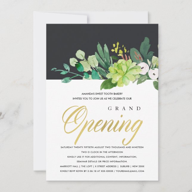 WATERCOLOR GREEN FOLIAGE GRAND OPENING CEREMONY INVITATION (Front)