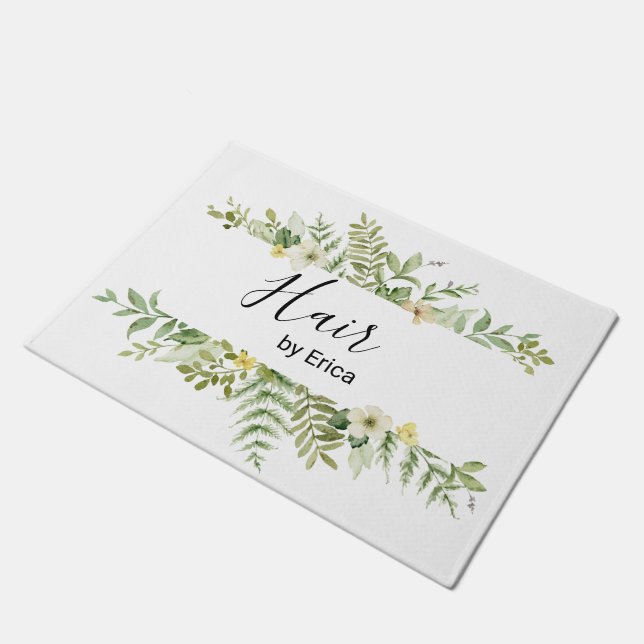 Watercolor Green Foliage Salon  Doormat (Angled)