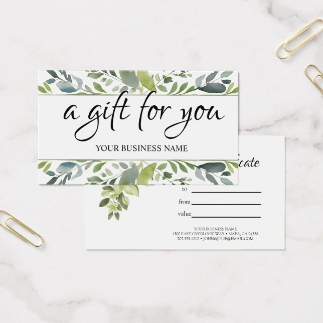 Watercolor Green Foliage Salon gift certificate (Office)