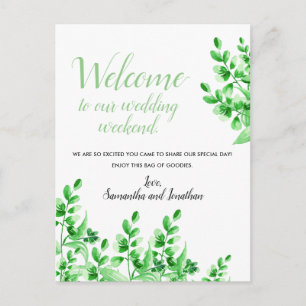 Watercolor Green Foliage   Welcome to our Wedding Postcard