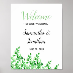 Watercolor Green Foliage   Welcome to our Wedding Poster