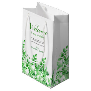 Watercolor Green Foliage   Welcome to our Wedding Small Gift Bag